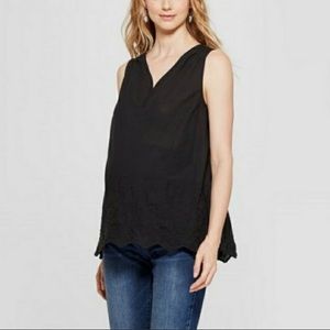 Final price ISABEL MATERNITY Black Cotton Top with Embroidered Hem